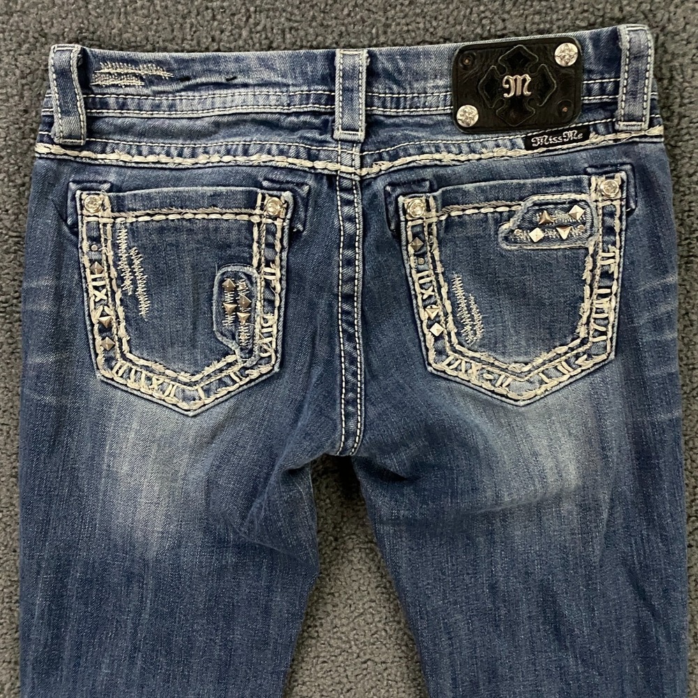 Miss Me Jean size‎ 28 Bootcut Low Rise Y2K Western Thick Stitch Bling Distressed
